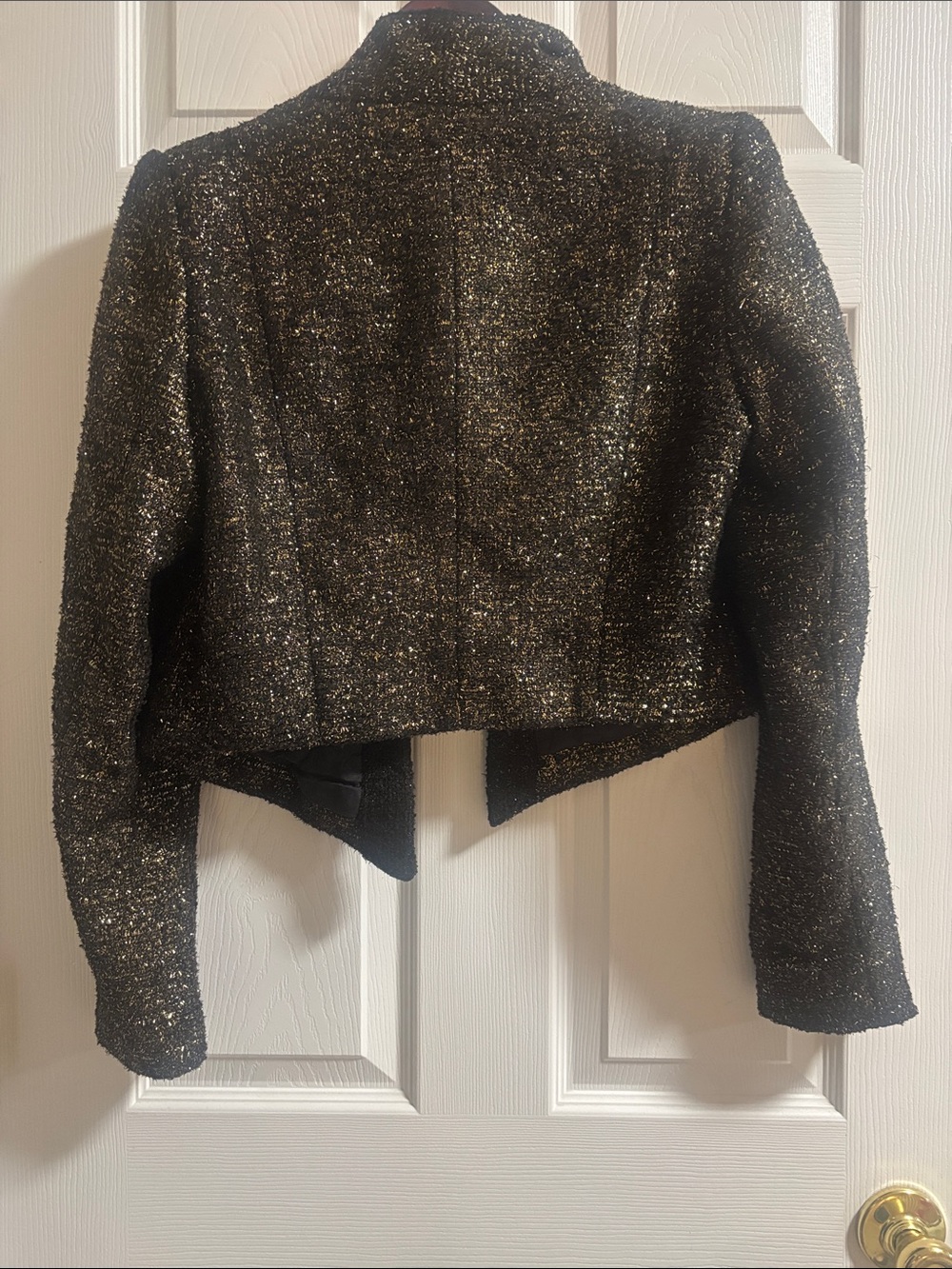 Sparkle Tweed Open-Front Cropped Jacket - Black & Gold - Picture 2 of 2